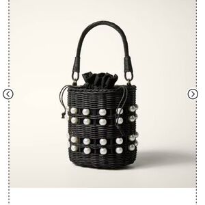 Kate Spade Target Black Straw Bucket Bag With Pearl Embellishments